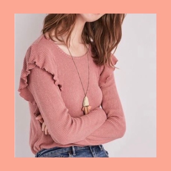 Lucky Brand Ruffle Sleeve Rib Knit Sweater - Picture 2 of 6
